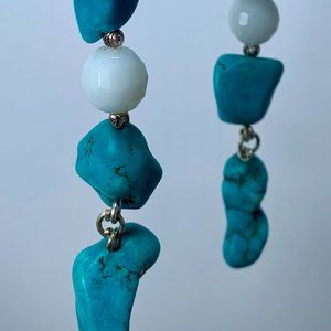 NWT Styled by Christa handmade turquoise, white jade, and silver earring